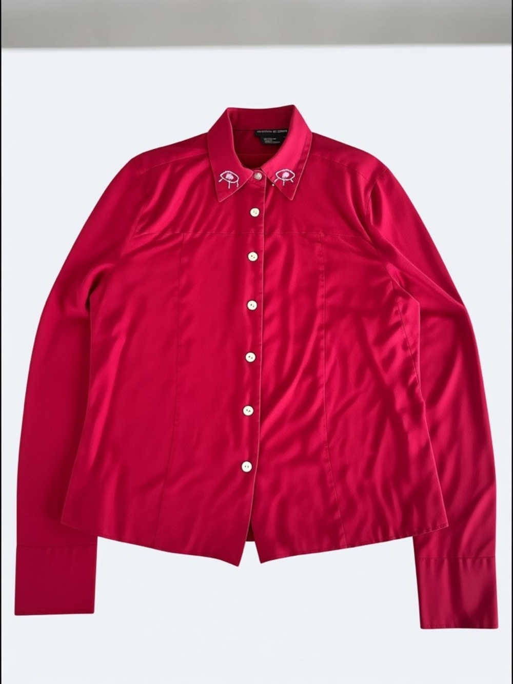 Silk Blouse for Women Tristan & Iseut Red Button Up Shirt Medium